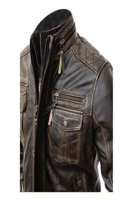 Men's black lambskin leather jacket asymmetrical zipper motorcycle jacket moto style 1
