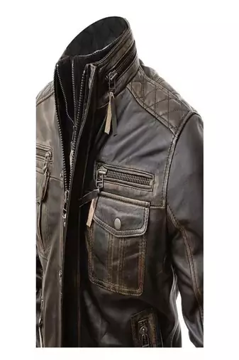Men's black lambskin leather jacket asymmetrical zipper motorcycle jacket moto style