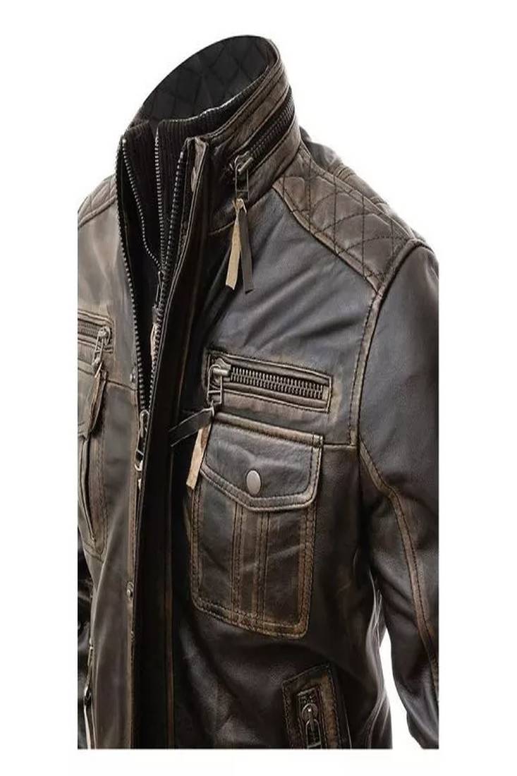 Men's black lambskin leather jacket asymmetrical zipper motorcycle jacket moto style