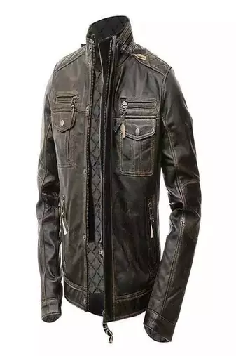 Men's green lambskin leather jacket asymmetrical zipper motorcycle jacket moto style
