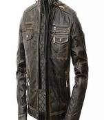 Men's green lambskin leather jacket asymmetrical zipper motorcycle jacket moto style