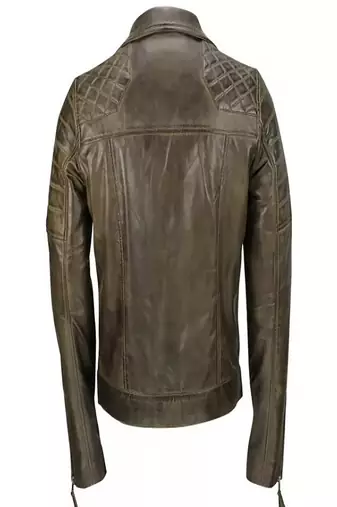 Men's green lambskin leather jacket asymmetrical zipper motorcycle jacket moto style