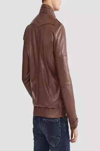 men's black lambskin leather jacket-zipper & café racer style