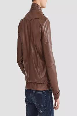 men's black lambskin leather jacket-zipper & café racer style 3