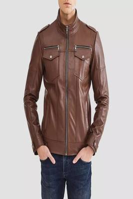 men's black lambskin leather jacket-zipper & café racer style 1