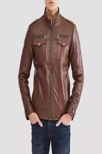 men's black lambskin leather jacket-zipper & café racer style