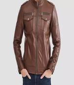 men's black lambskin leather jacket-zipper & café racer style