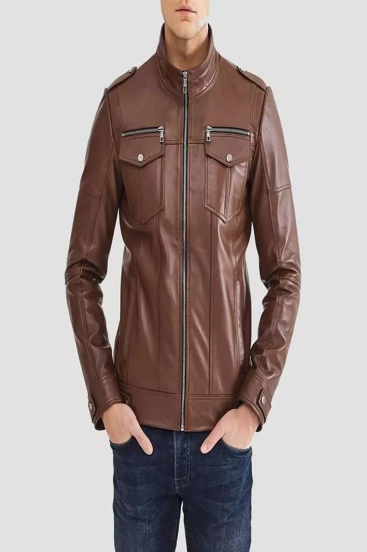men's black lambskin leather jacket-zipper & café racer style