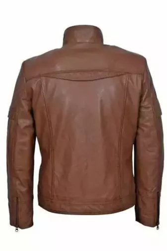 men's brown lambskin leather jacket-zipper &  ribb cuff style