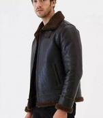 men's black genuine lambskin leather jacket- zipper & collar band style