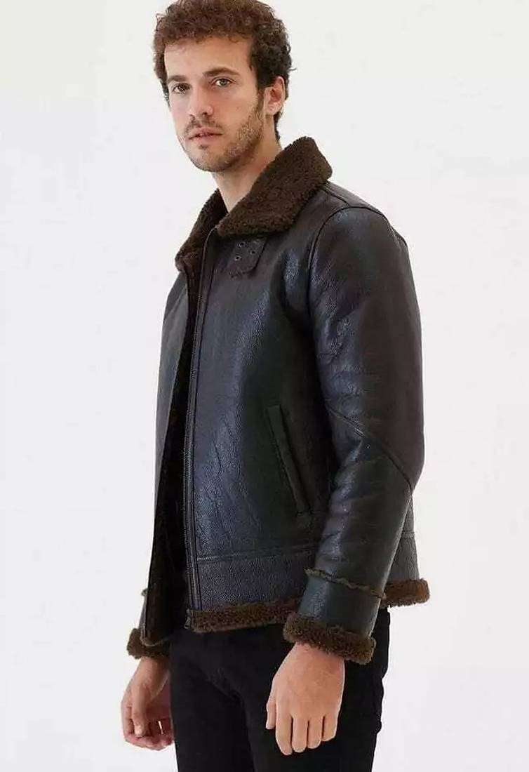 men's black genuine lambskin leather jacket- zipper & collar band style