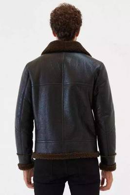 men's black genuine lambskin leather jacket- zipper & collar band style 2