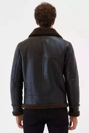 men's black genuine lambskin leather jacket- zipper & collar band style