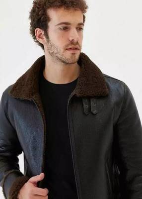 men's black genuine lambskin leather jacket- zipper & collar band style 3