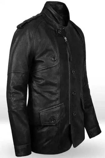 men's black lambskin leather jacket-4 envelope pocket & button style