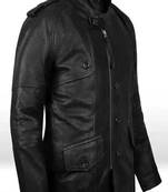 men's black lambskin leather jacket-4 envelope pocket & button style