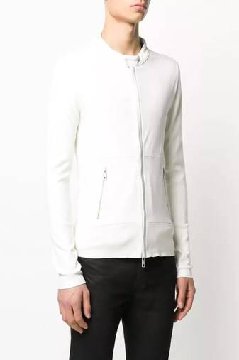 men's white genuine lambskin leather jacket- 2 front pocket & ribbed cuff style