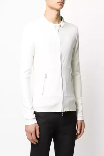 men's white genuine lambskin leather jacket- 2 front pocket & ribbed cuff style