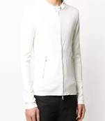 men's white genuine lambskin leather jacket- 2 front pocket & ribbed cuff style
