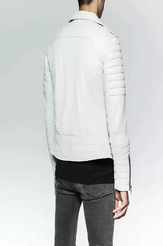men's white lambskin leather jacket-2 pocket & snap button style