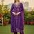 Women's purple rayon printed with embroidery worked straight kurta set with pant & dupatta