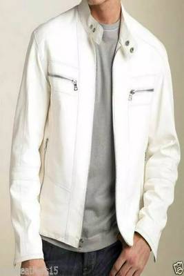 men's white & black strip lambskin leather jacket-zipper & zipper detail  style 2