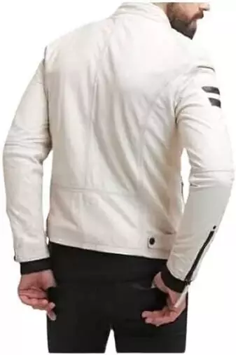 men's white & black strip lambskin leather jacket-zipper & zipper detail  style