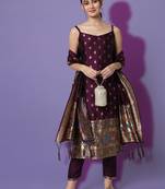 wine fancy cotton silk kurta set