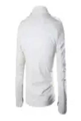 men's white lambskin leather jacket- asymmetrical zipper & waist belt style 2