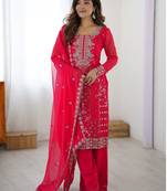 Incredible Pink Embroidered Georgette Festival Wear Palazzo Suit