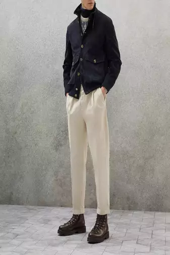 men's navy blue suede lambskin leather  jacket-2 envelope pocket & snap button style