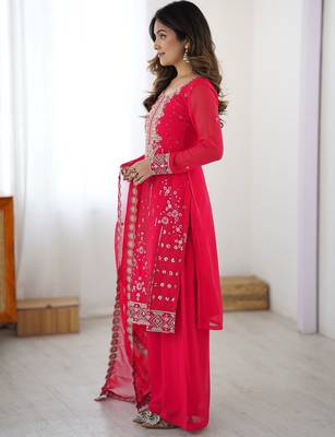 Incredible Pink Embroidered Georgette Festival Wear Palazzo Suit 4