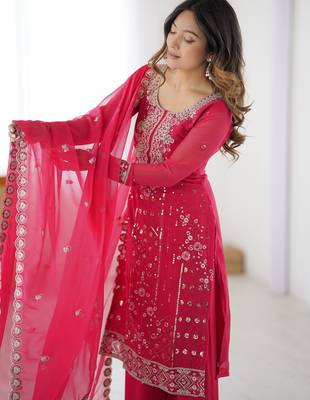Incredible Pink Embroidered Georgette Festival Wear Palazzo Suit 5