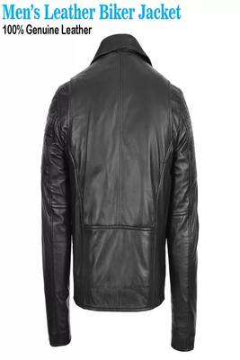 men's black lambskin leather jacket- asymmetrical zipper & quilted hand biker style 2