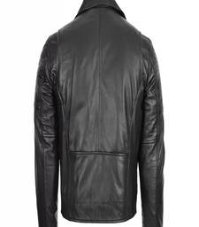 men's black lambskin leather jacket- asymmetrical zipper & quilted hand biker style