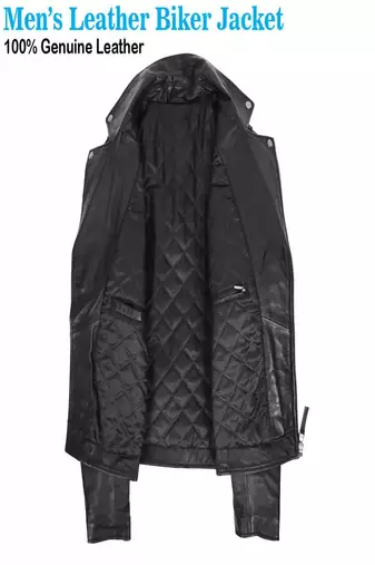men's black lambskin leather jacket- asymmetrical zipper & quilted hand biker style