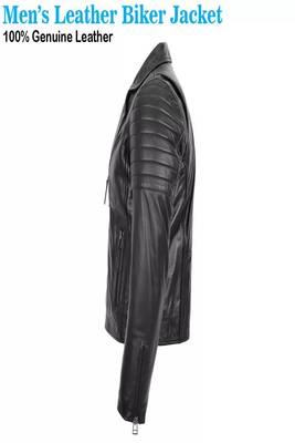 men's black lambskin leather jacket- asymmetrical zipper & quilted hand biker style 4