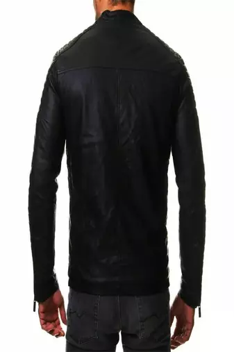 Men's black genuine lambskin leather-jacket- zipper & quilted hand style