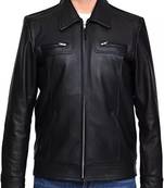 Men's black genuine lambskin leather jacket-straight zipper biker style