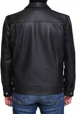 Men's black genuine lambskin leather jacket-straight zipper biker style 2