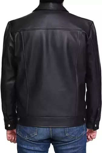 Men's black genuine lambskin leather jacket-straight zipper biker style