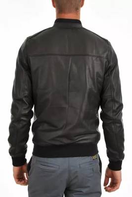 Men's brown genuine lambskin leatherjacket - straight zipper & ribbed cuff  style 2
