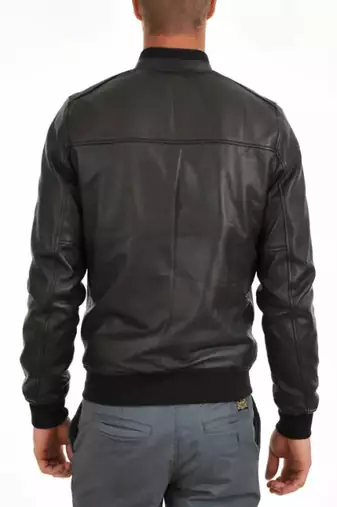 Men's brown genuine lambskin leatherjacket - straight zipper & ribbed cuff  style