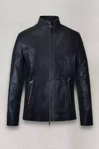 Men's black  genuine lambskin leather jacket - straight zipper & café racer biker style