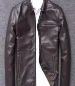 Men's brown genuin lambskin leather jacket 3-zipper pocket biker style