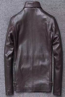 Men's brown genuin lambskin leather jacket 3-zipper pocket biker style 2