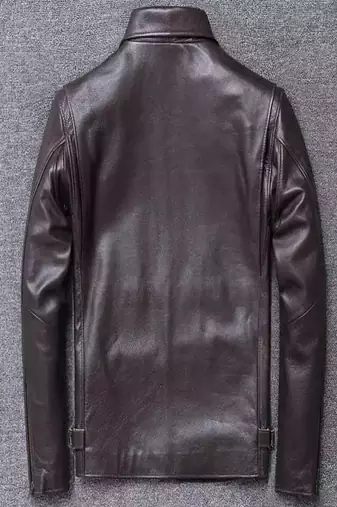 Men's brown genuin lambskin leather jacket 3-zipper pocket biker style
