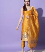 mustard fancy cotton silk kurta set