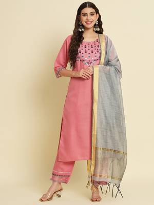 pink fancy silk blend kurta set 1