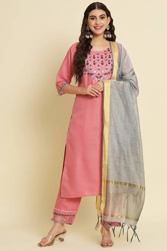 pink fancy silk blend kurta set